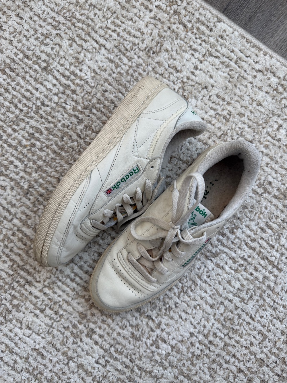 Reebok White Sneakers with Green Logo Accents